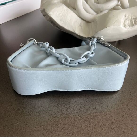 Light Blue Faux Leather Shoulder Bag with Chain Straps - Picture 5 of 8
